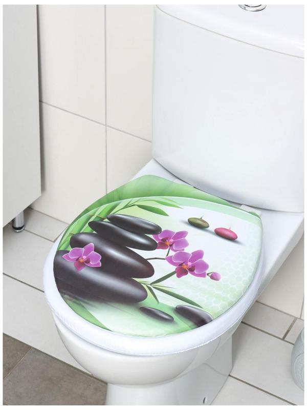 Сиденье для унитаза с крышкой Доляна «Камни дзен», 40×37 см, мягкое