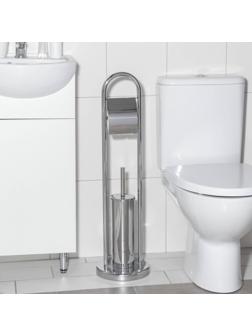 Ёршик для унитаза с подставкой напольный, 22×22×83 см, с держателем для туалетной бумаги, цвет хром