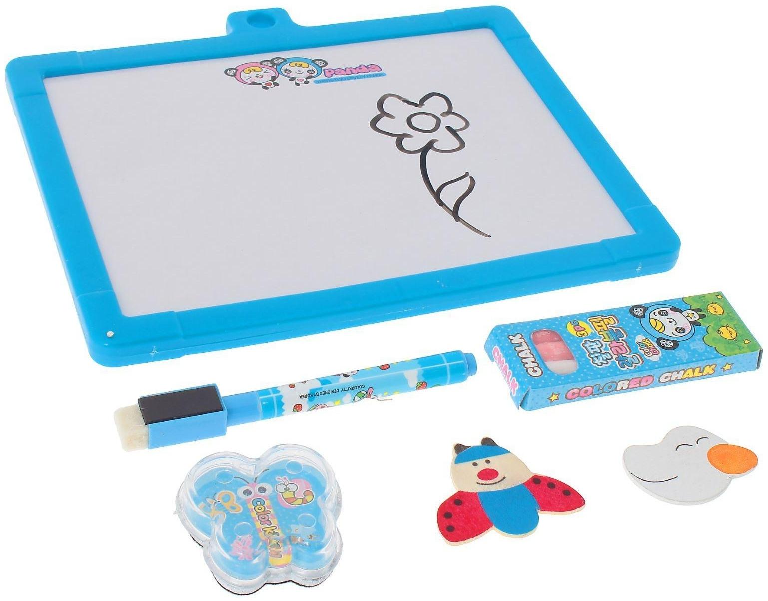 Доска для рисования магнитная двухсторонняя,под маркер и мел,губка, мел 3 шт., маркер, магниты 2 шт.