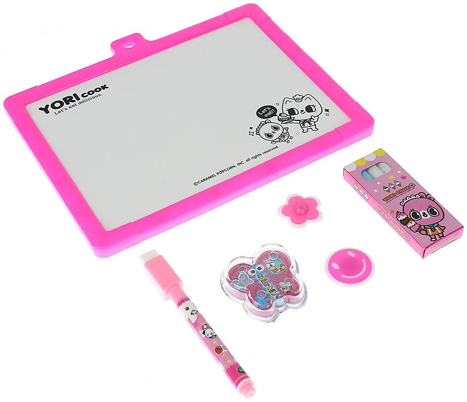 Доска магнитная двухсторонняя, под маркер и мел, губка, мел 3 шт., маркер, магниты 2 шт.