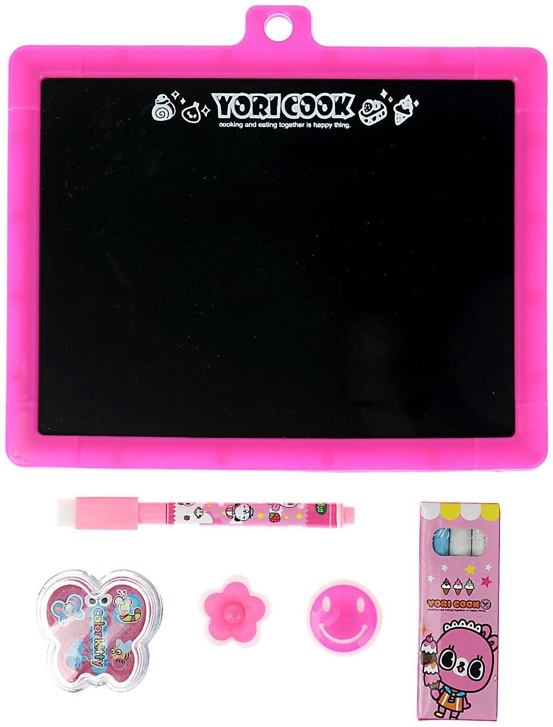 Доска магнитная двухсторонняя, под маркер и мел, губка, мел 3 шт., маркер, магниты 2 шт.