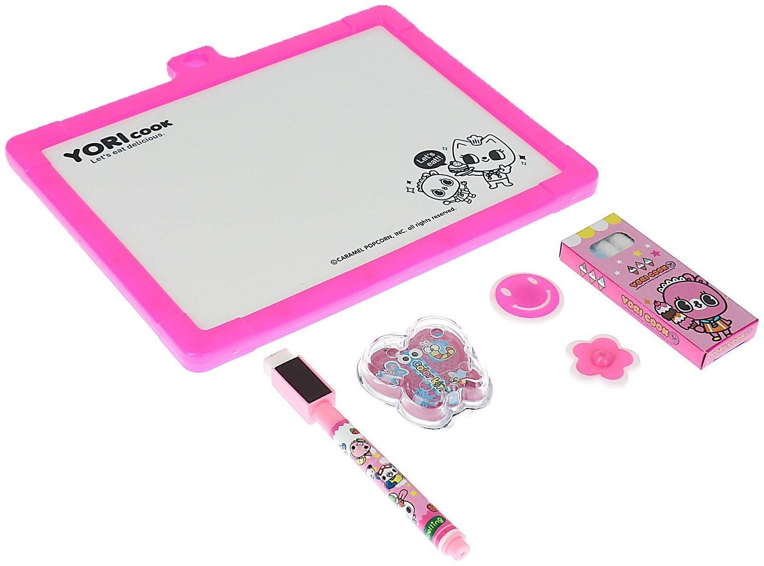 Доска магнитная двухсторонняя, под маркер и мел, губка, мел 3 шт., маркер, магниты 2 шт.