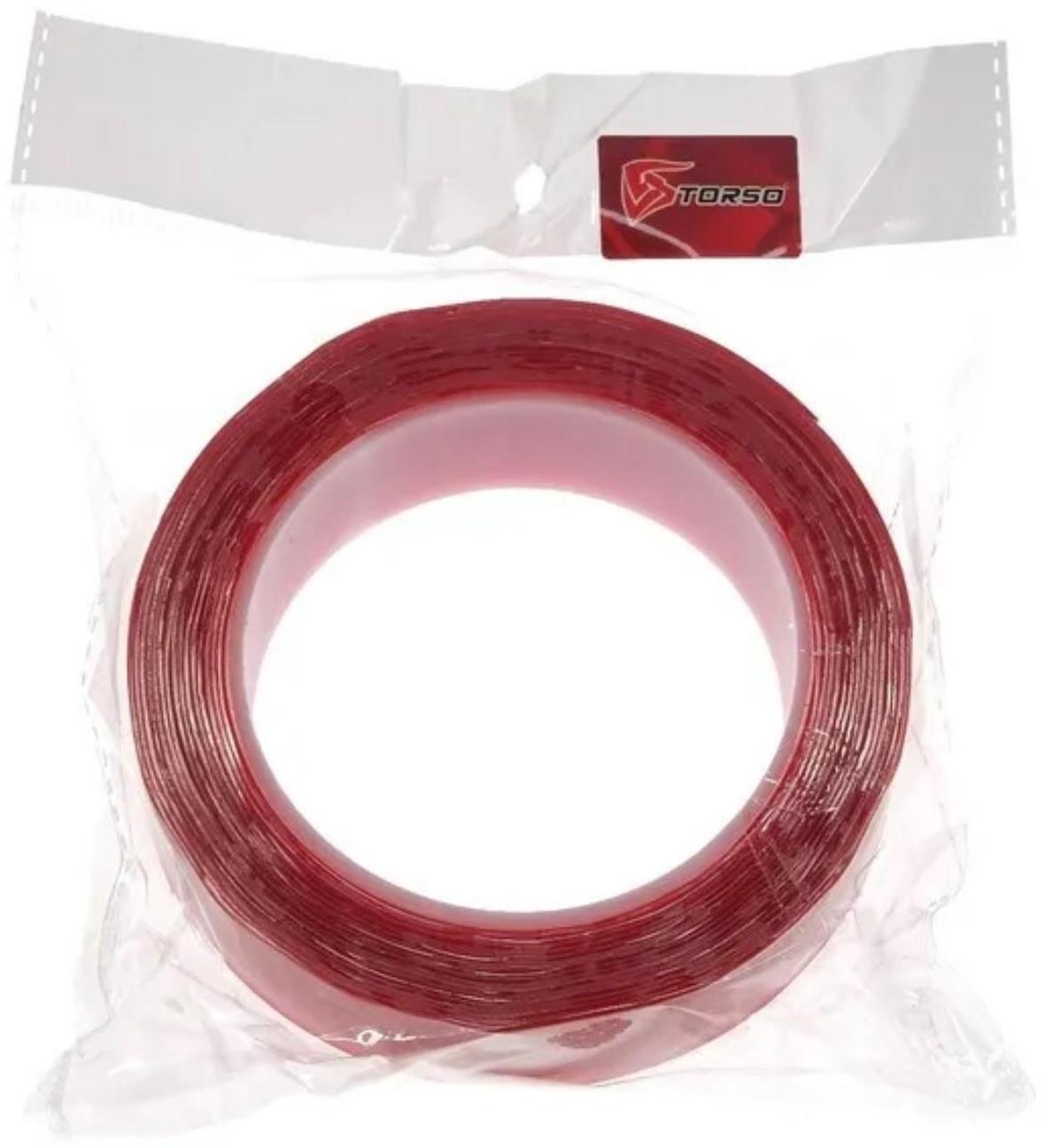 Клейкая лента TORSO, прозрачная, двусторонняя, акриловая, 30 мм х 5 м