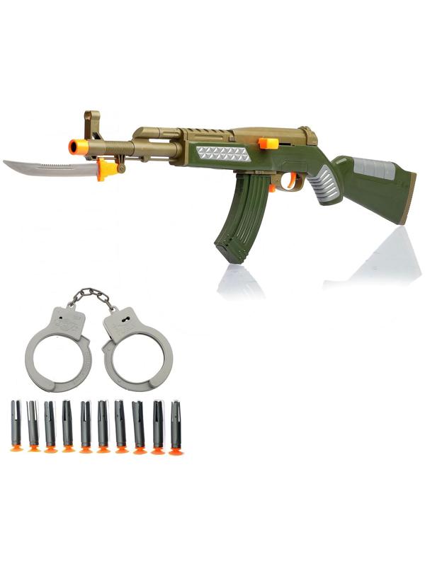 Набор военного «Задержание», наручники, автомат, стреляет присосками