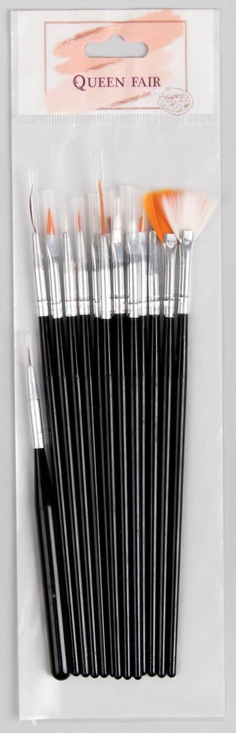 Набор кистей для наращивания и дизайна ногтей, 15 шт, 19 см, цвет чёрный