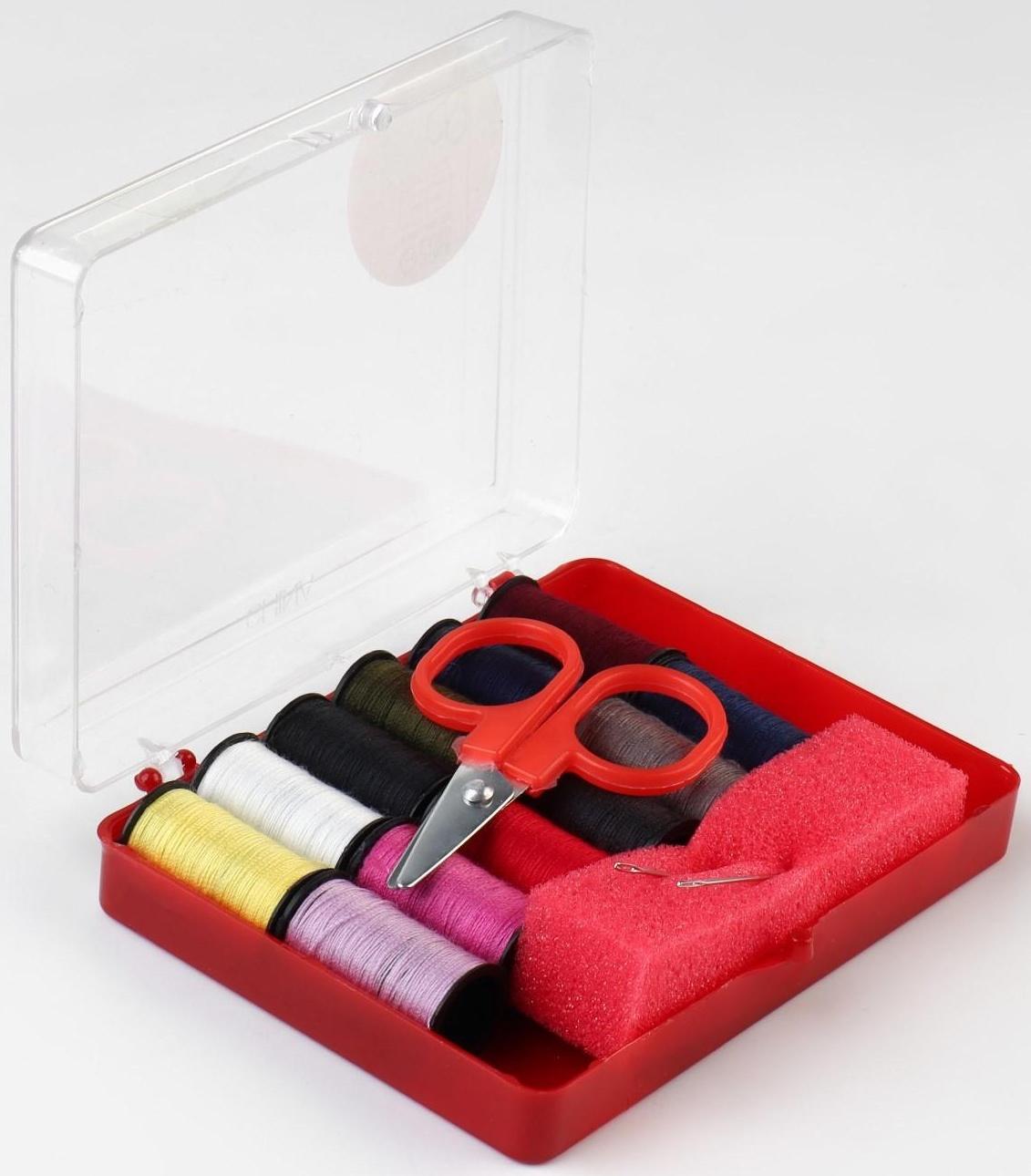 Швейный набор, 15 предметов, в пластиковой коробке, 8 × 5,5 × 2,5 см