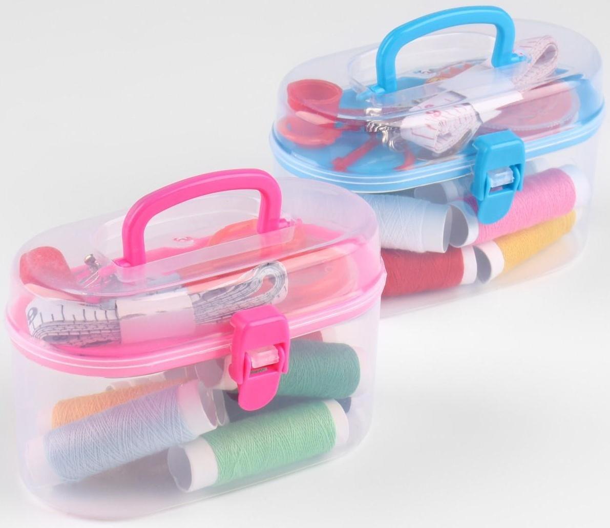 Швейный набор, 24 предмета, в пластиковом контейнере, 12 × 6 × 7,5 см, цвет МИКС