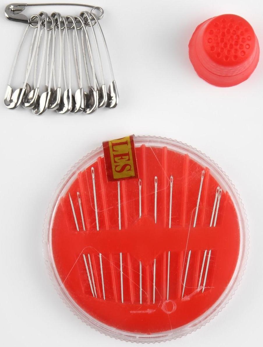 Швейный набор, 24 предмета, в пластиковом контейнере, 12 × 6 × 7,5 см, цвет МИКС