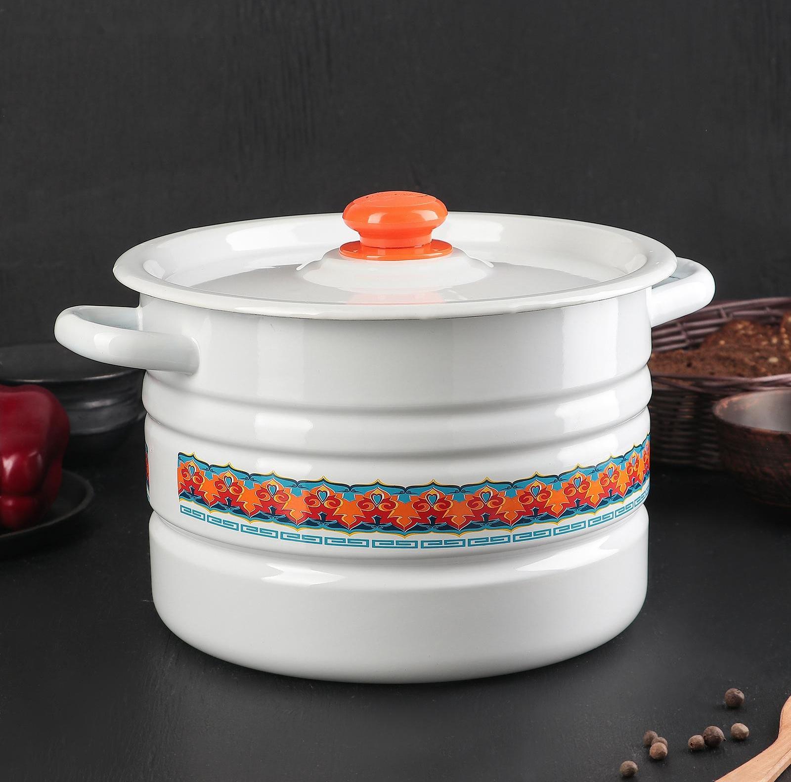 Мантоварка-позница, 7,5 л, декор, 2 вставки, пластмассовая ручка МИКС