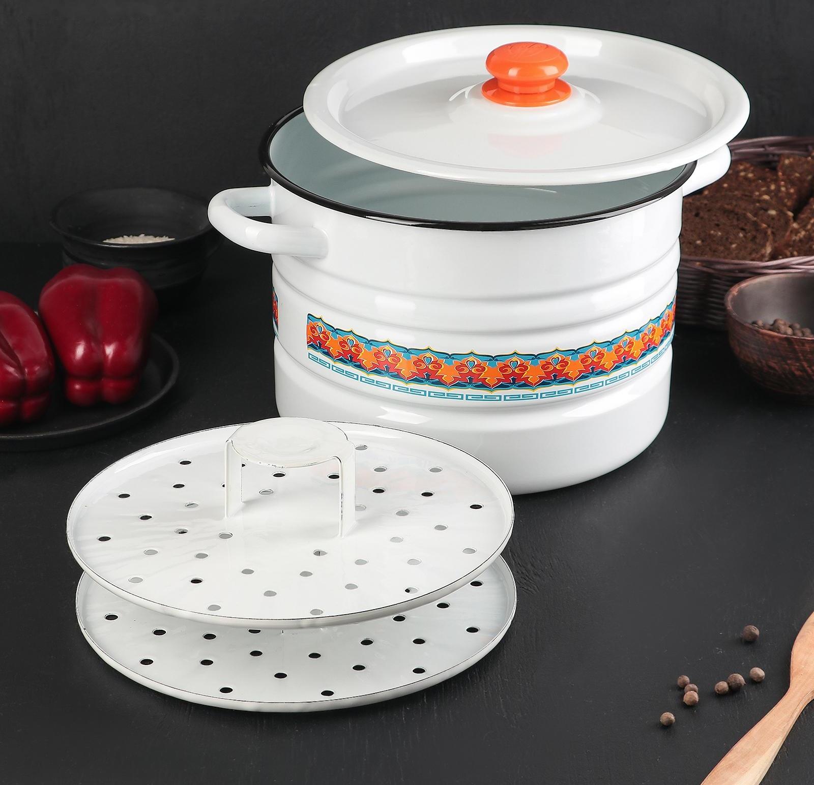 Мантоварка-позница, 7,5 л, декор, 2 вставки, пластмассовая ручка МИКС