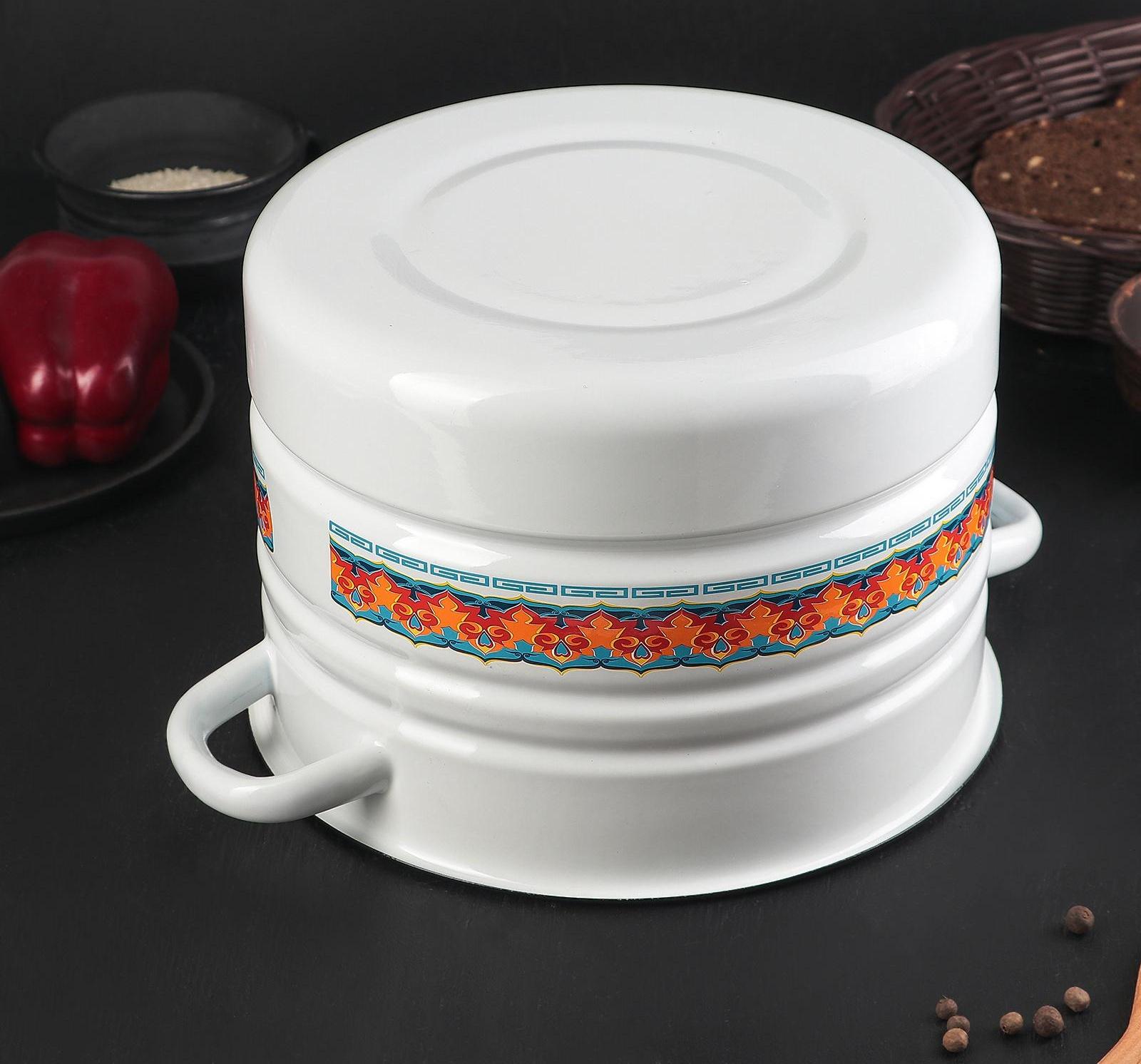 Мантоварка-позница, 7,5 л, декор, 2 вставки, пластмассовая ручка МИКС