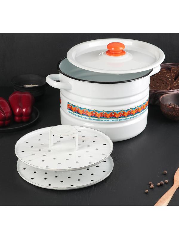 Мантоварка-позница, 7,5 л, декор, 2 вставки, пластмассовая ручка МИКС