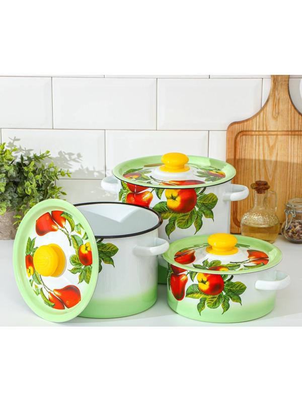 Набор кастрюль «Дары лета», 3 предмета: 2 л, 3,5 л, 5,5 л, эмалированные крышки, индукция