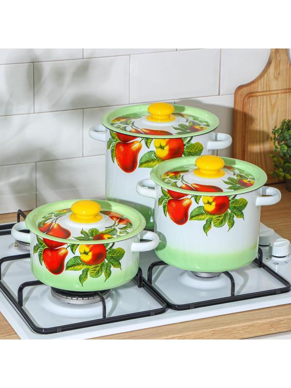 Набор кастрюль «Дары лета», 3 предмета: 2 л, 3,5 л, 5,5 л, эмалированные крышки, индукция