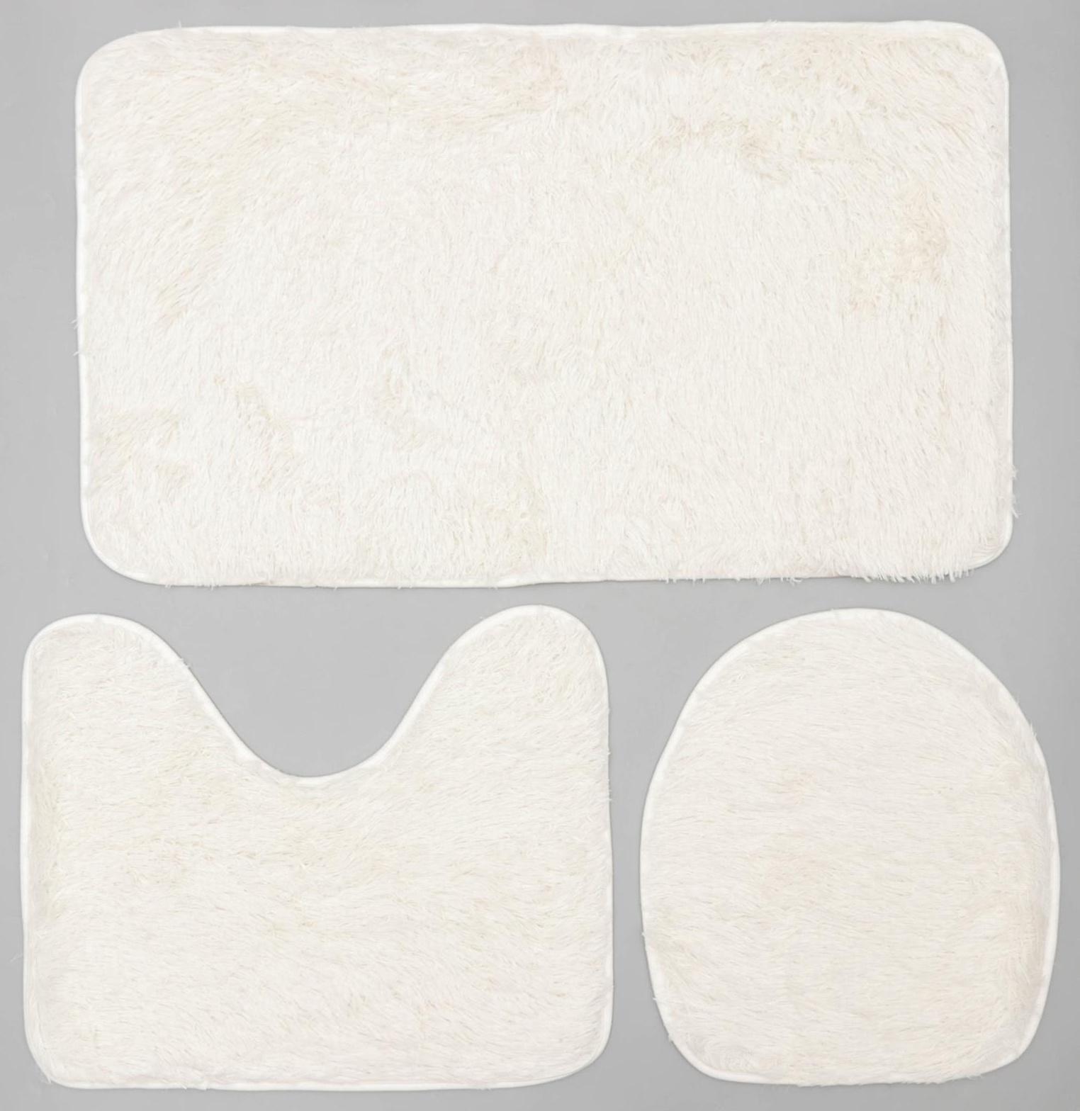 Набор ковриков для ванной и туалета Доляна «Плюшевый», 3 шт: 80×49, 40×49, 40×35 см, цвет белый