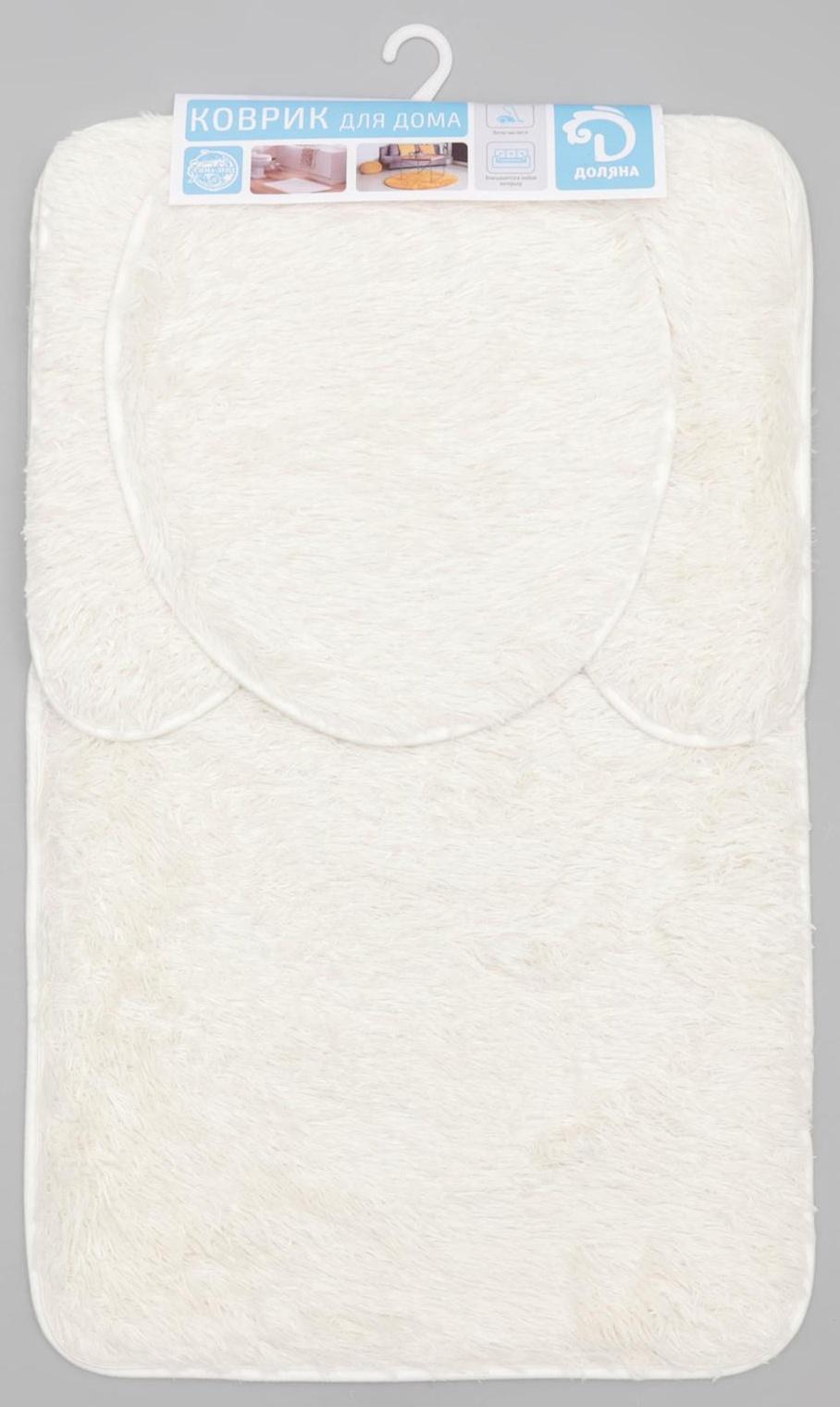 Набор ковриков для ванной и туалета Доляна «Плюшевый», 3 шт: 80×49, 40×49, 40×35 см, цвет белый