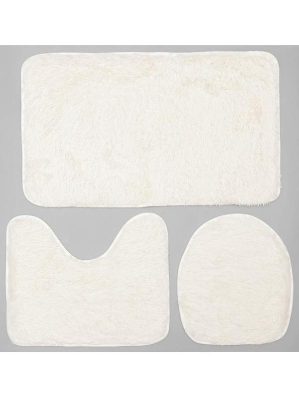 Набор ковриков для ванной и туалета Доляна «Плюшевый», 3 шт: 80×49, 40×49, 40×35 см, цвет белый