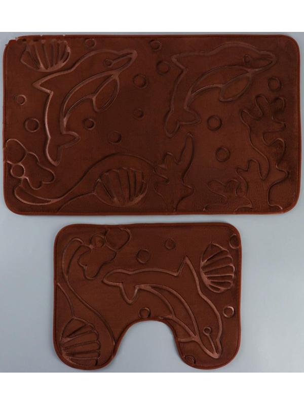 Набор ковриков для ванной и туалета Доляна «Дельфины», 2 шт: 40×50, 50×80 см, цвет МИКС