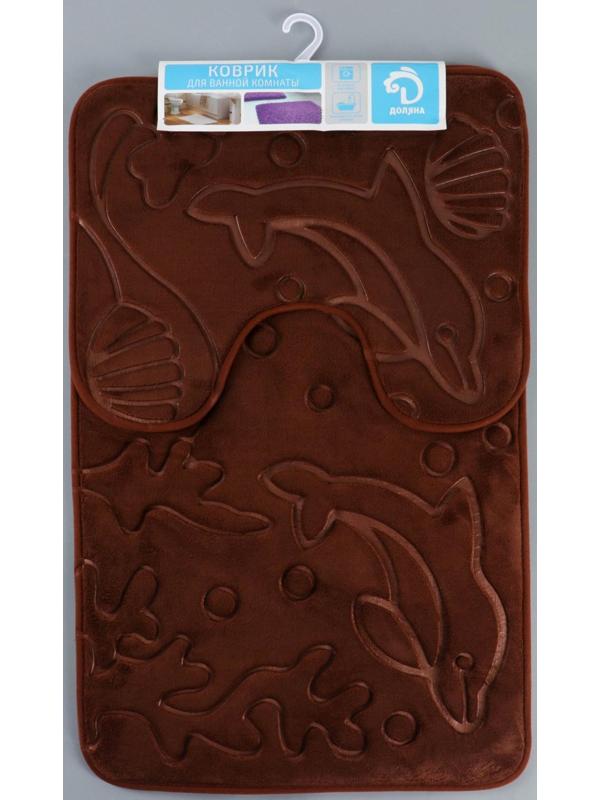 Набор ковриков для ванной и туалета Доляна «Дельфины», 2 шт: 40×50, 50×80 см, цвет МИКС