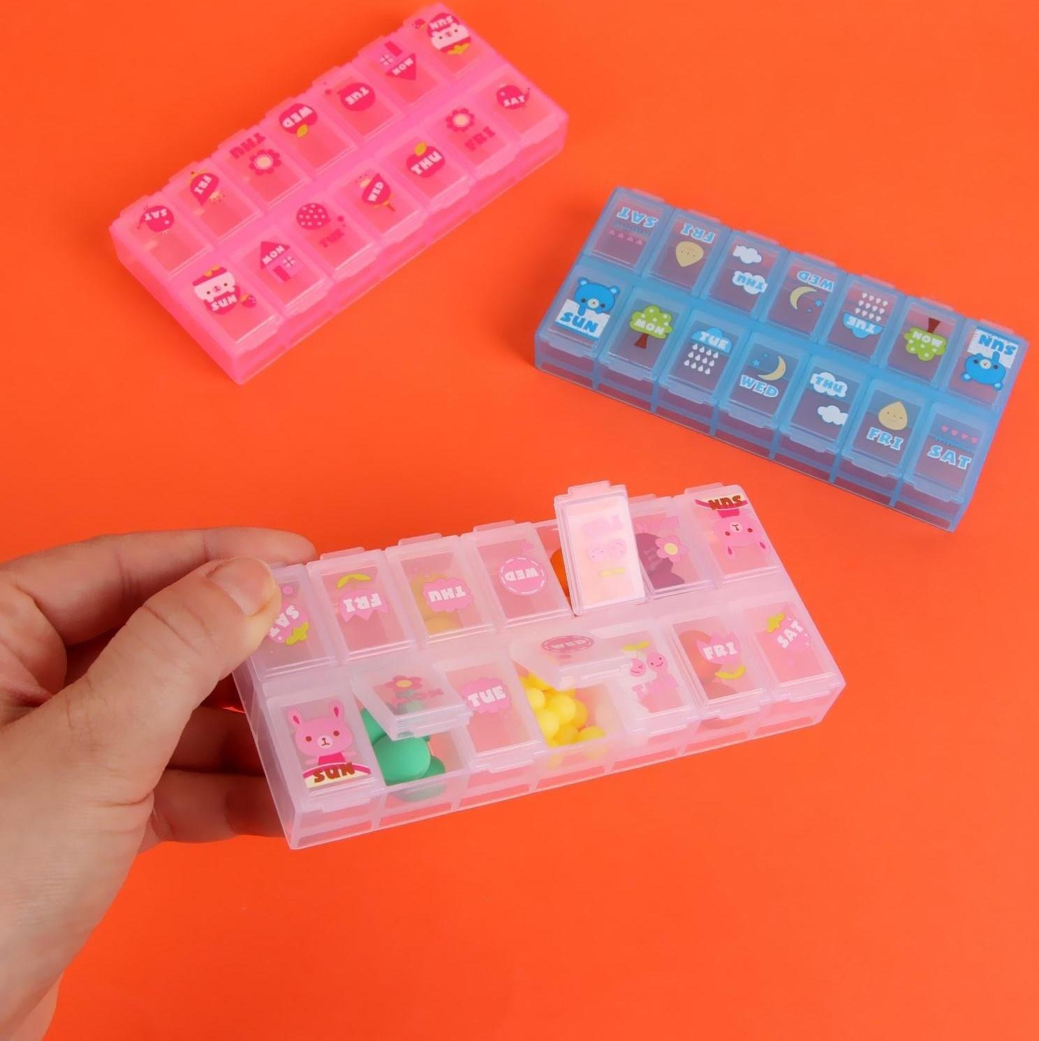 Таблетница «Картинки», 14 секций, цвет МИКС