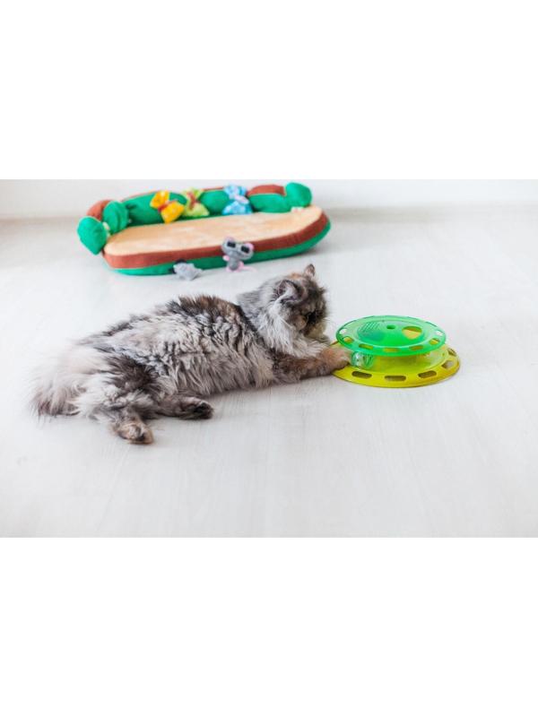 Игровой комплекс для кошек с отсеками для корма и шариком (картоная коробка), микс