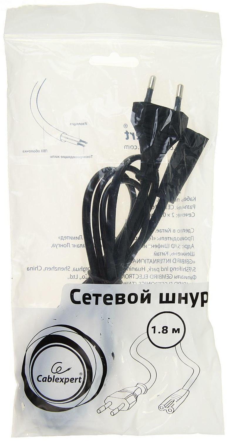 Кабель питания Cablexpert PC-184/2-1.8M, CEE 7/16 - C7, 2-pin, 2.5 А, 1.8 м, черный
