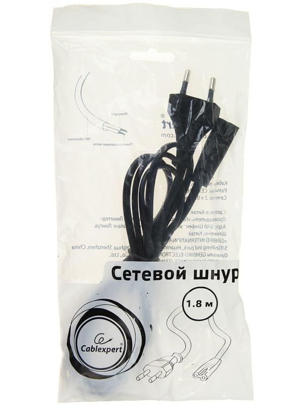 Кабель питания Cablexpert PC-184/2-1.8M, CEE 7/16 - C7, 2-pin, 2.5 А, 1.8 м, черный
