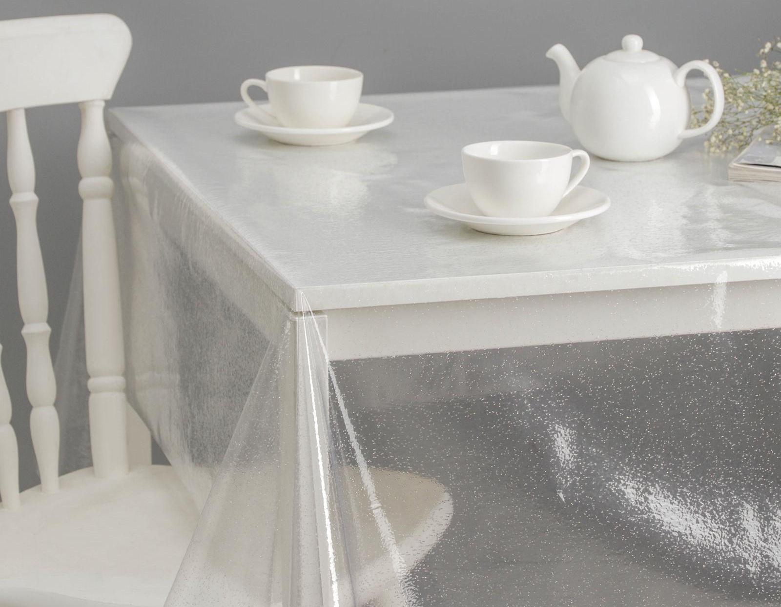 Клеёнка столовая ПВХ , ширина 137 см, толщина 0,16 мм, рулон 50 м, прозрачная с серебром