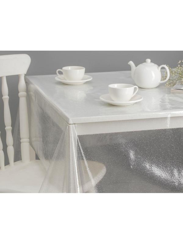 Клеёнка столовая ПВХ , ширина 137 см, толщина 0,16 мм, рулон 50 м, прозрачная с серебром
