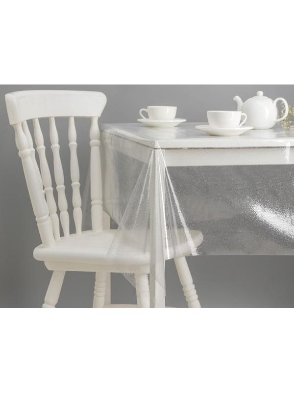 Клеёнка столовая ПВХ , ширина 137 см, толщина 0,16 мм, рулон 50 м, прозрачная с серебром