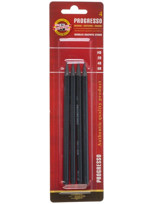 Набор карандашей цельнографитовых разной твердости 4 штуки, Koh-I-Noor PROGRESSO 8914, 6B-HB, блистер