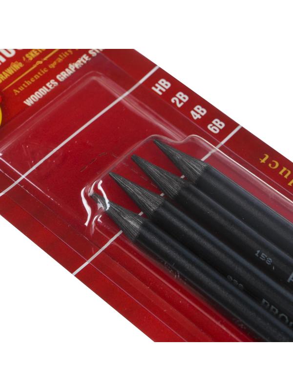 Набор карандашей цельнографитовых разной твердости 4 штуки, Koh-I-Noor PROGRESSO 8914, 6B-HB, блистер