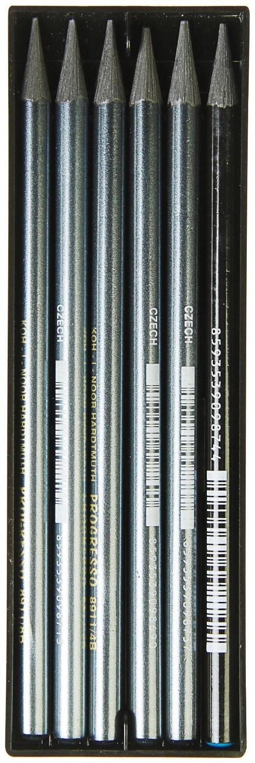 Набор карандашей цельнографитовых разной твердости 6 штук, Koh-I-Noor PROGRESSO 8915, 8B-HB, картон