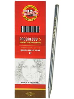 Набор карандашей цельнографитовых разной твердости 6 штук, Koh-I-Noor PROGRESSO 8915, 8B-HB, картон