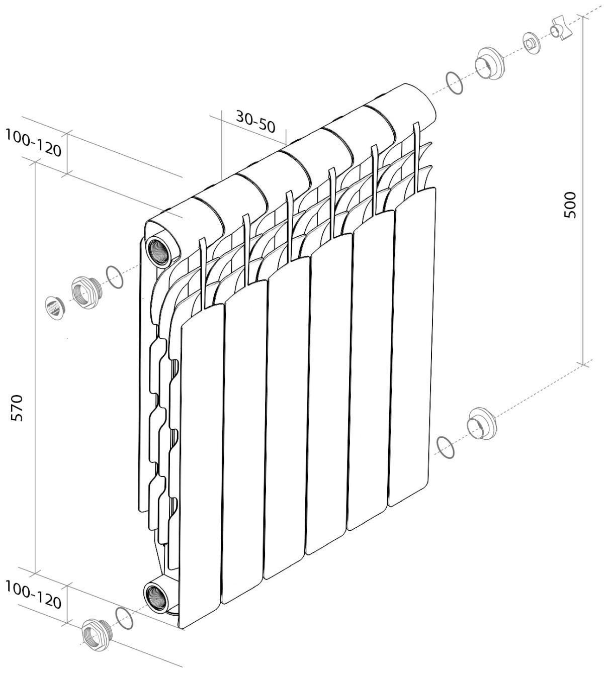 Радиатор алюминиевый Royal Thermo Revolution, 500 x 80 мм, 12 секций
