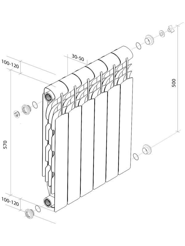 Радиатор алюминиевый Royal Thermo Revolution, 500 x 80 мм, 4 секции