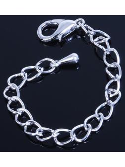 Замок-карабин СМ-951 (набор 5 шт), 15 х 6мм, с удлинительной цепочкой 7,5см, цвет серебро