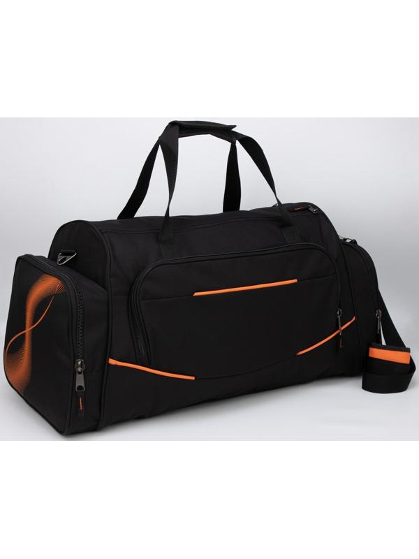 Сумка спортивная на молнии, 3 наружных кармана, цвет чёрный/оранжевый