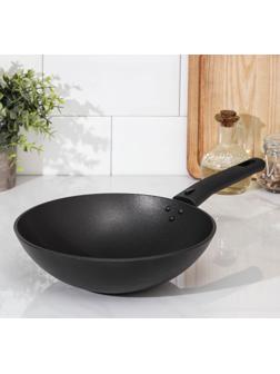 Сковорода Wok, d=24 см, съёмная ручка, антипригарное покрытие, цвет чёрный