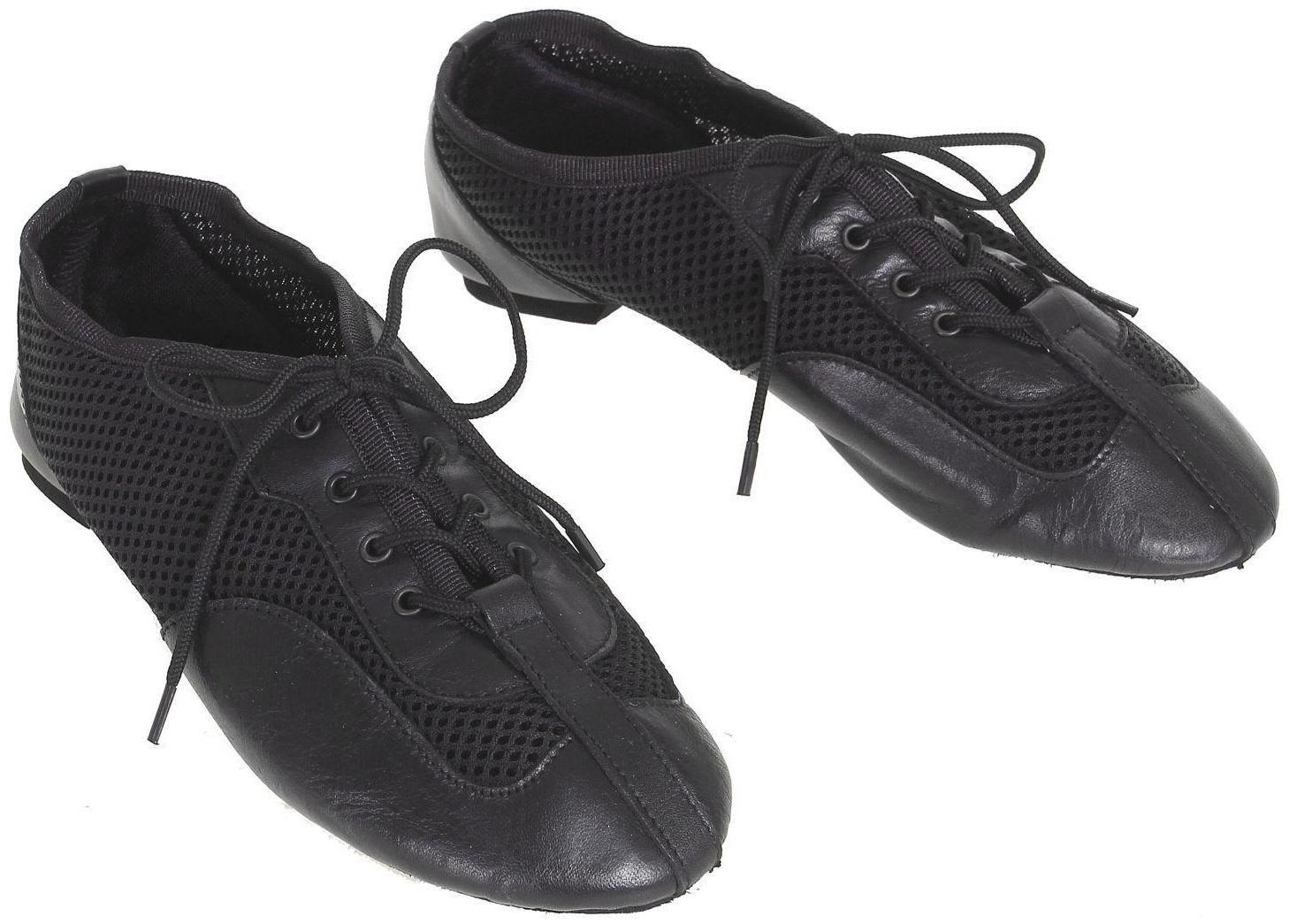 Джазовки «Спорт», натуральная кожа, с сеткой, длина по стельке 20,5 см, цвет чёрный