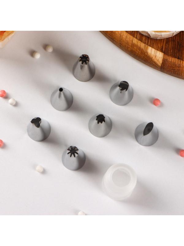 Набор насадок кондитерских Доляна, d=1,6 см, 8 шт, адаптер, насадки в ассортименте