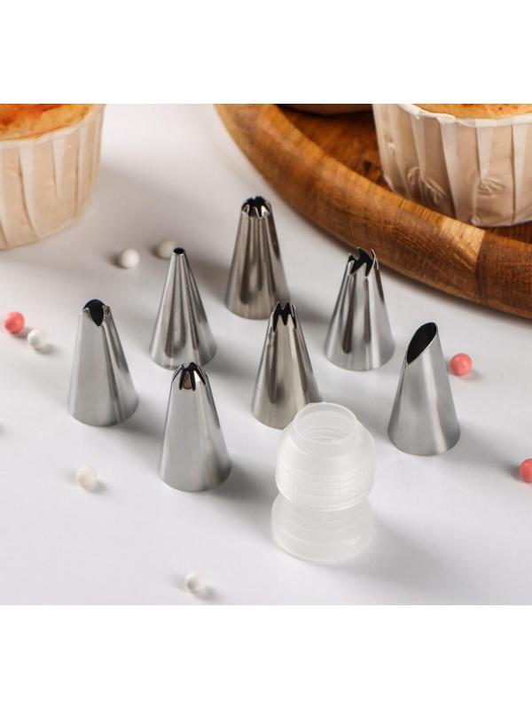 Набор насадок кондитерских Доляна, d=1,6 см, 8 шт, адаптер, насадки в ассортименте