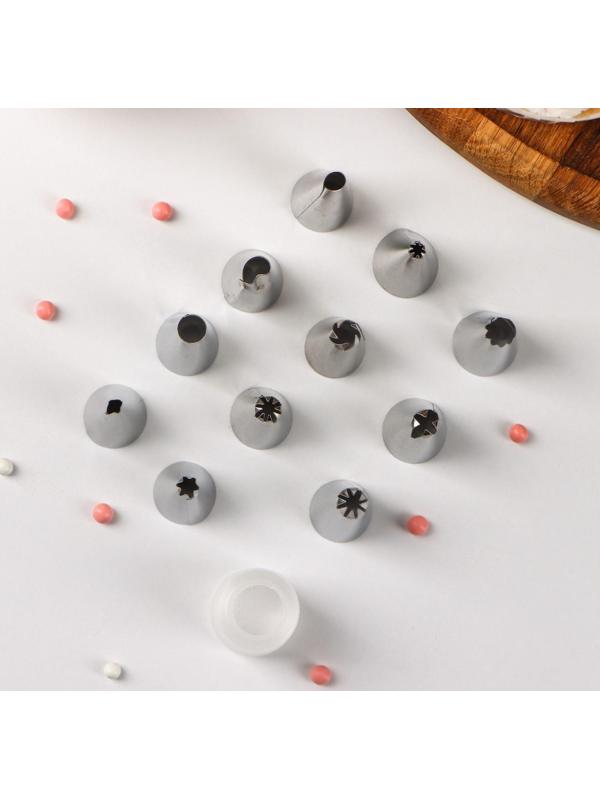 Набор насадок кондитерских Доляна, d=1,8 см, 12 шт, адаптер, насадки в ассортименте