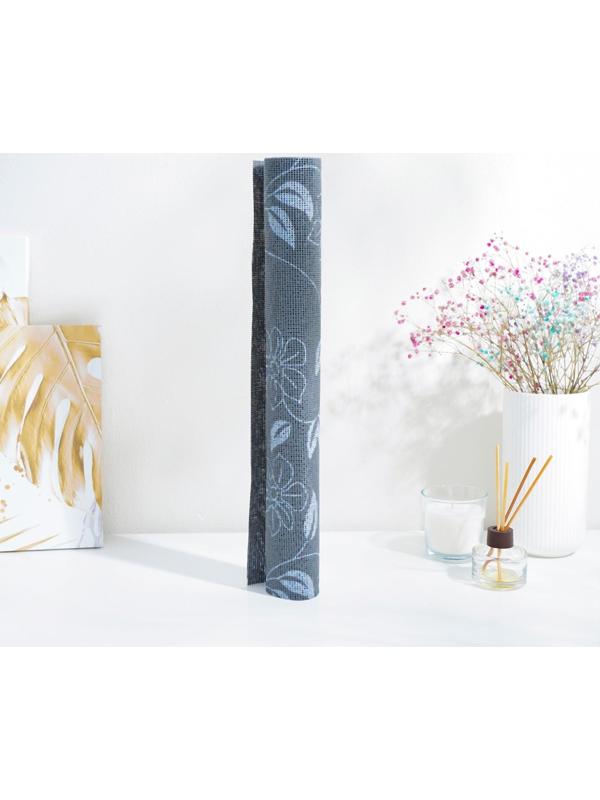 Коврик противоскользящий Доляна «Вьющиеся цветы», 45×100 см, цвет серый