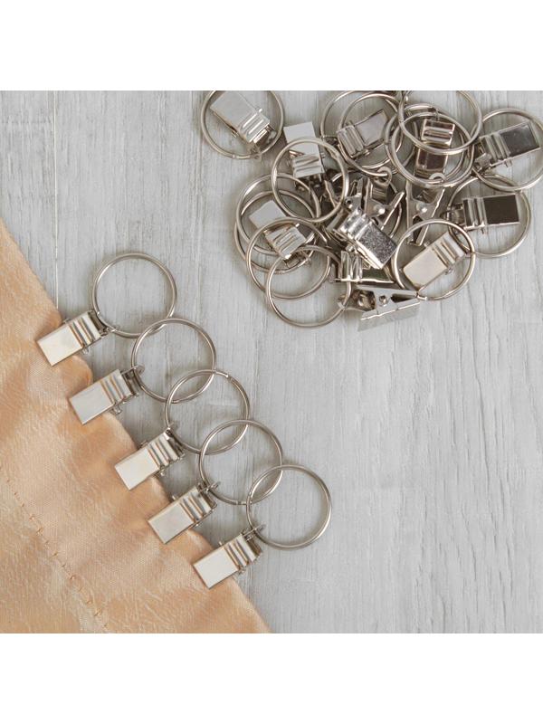 Кольцо для карниза, с зажимом, d = 22/26 мм, 20 шт, цвет серебряный