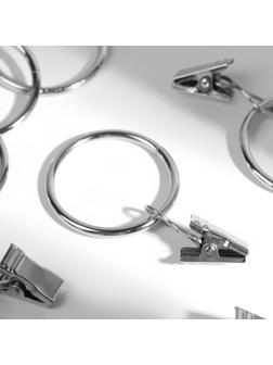 Кольцо для карниза, с зажимом, d = 32/38 мм, 20 шт, цвет серебряный