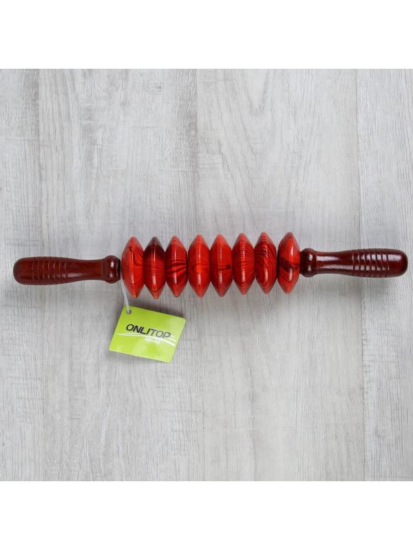 Массажёр «Скалка», универсальный, 36 × 6 см, 8 дисков, деревянный