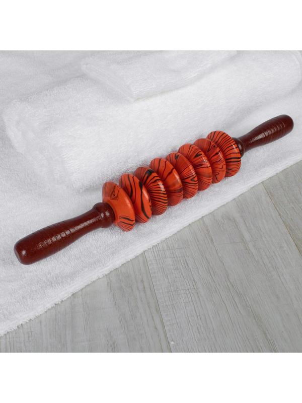 Массажёр «Скалка», универсальный, 36 × 6 см, 8 дисков, деревянный