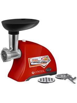 Мясорубка Centek CT-1609, 1550 Вт, реверс, 2 диска, стальной нож и узлы, красный