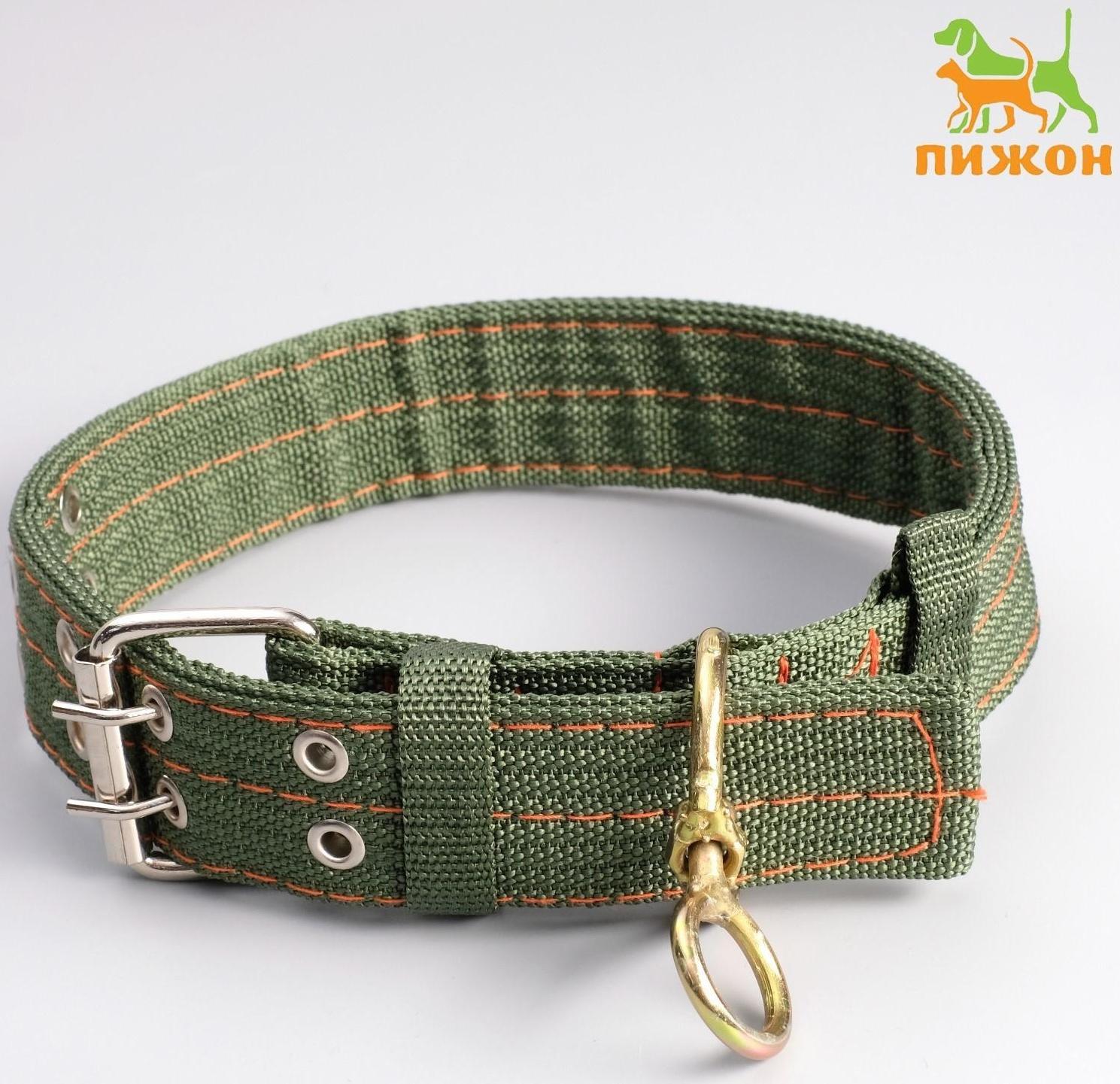 Ошейник четырехслойный с вертлюгом, 65 х 4 см, ОШ 54-60 см, полиэстер, зелёный
